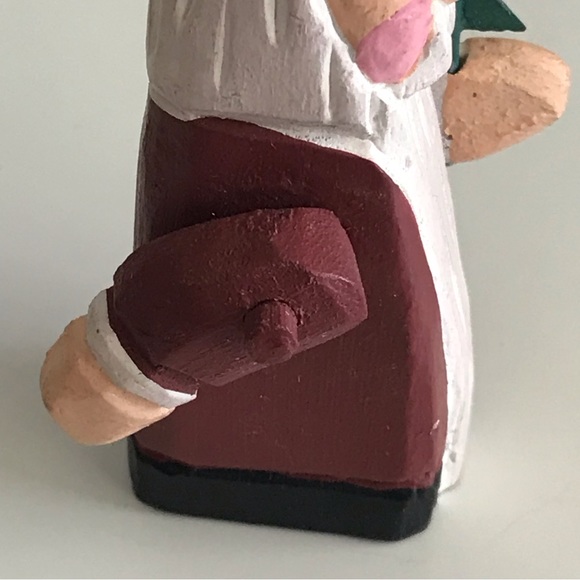 Hand Painted Wooden Santa Claus Carrying a Metal Christmas Tree VTG Ornament - Picture 8 of 15